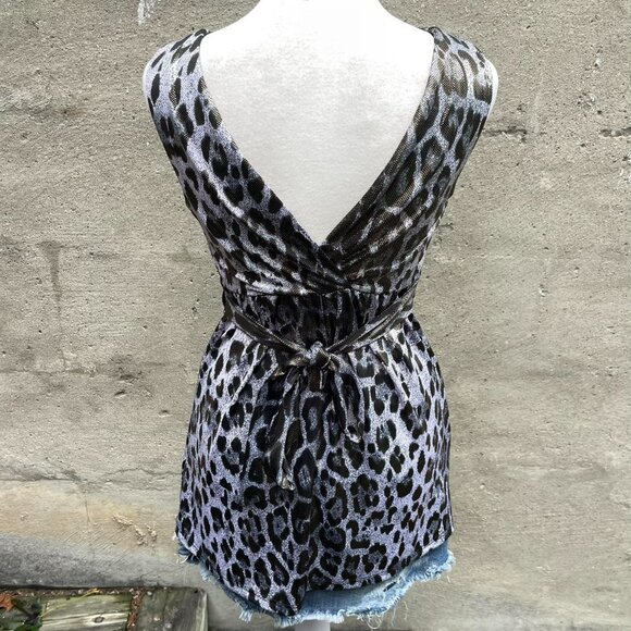 Y2K Costa Blanca Metallic Leopard-Print Tie-Back Top - Picture 4 of 6